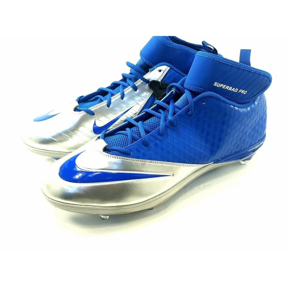 Nike Mens Superbad Pro Football Cleats Sz 17 Blue Silver with Wrench 544762-411